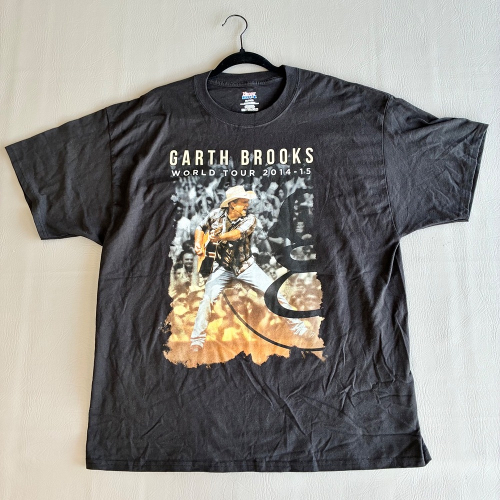 Garth Brooks World Tour 2014-15 Hanes Beefy-T Black Graphic T-Shirt Men's XL